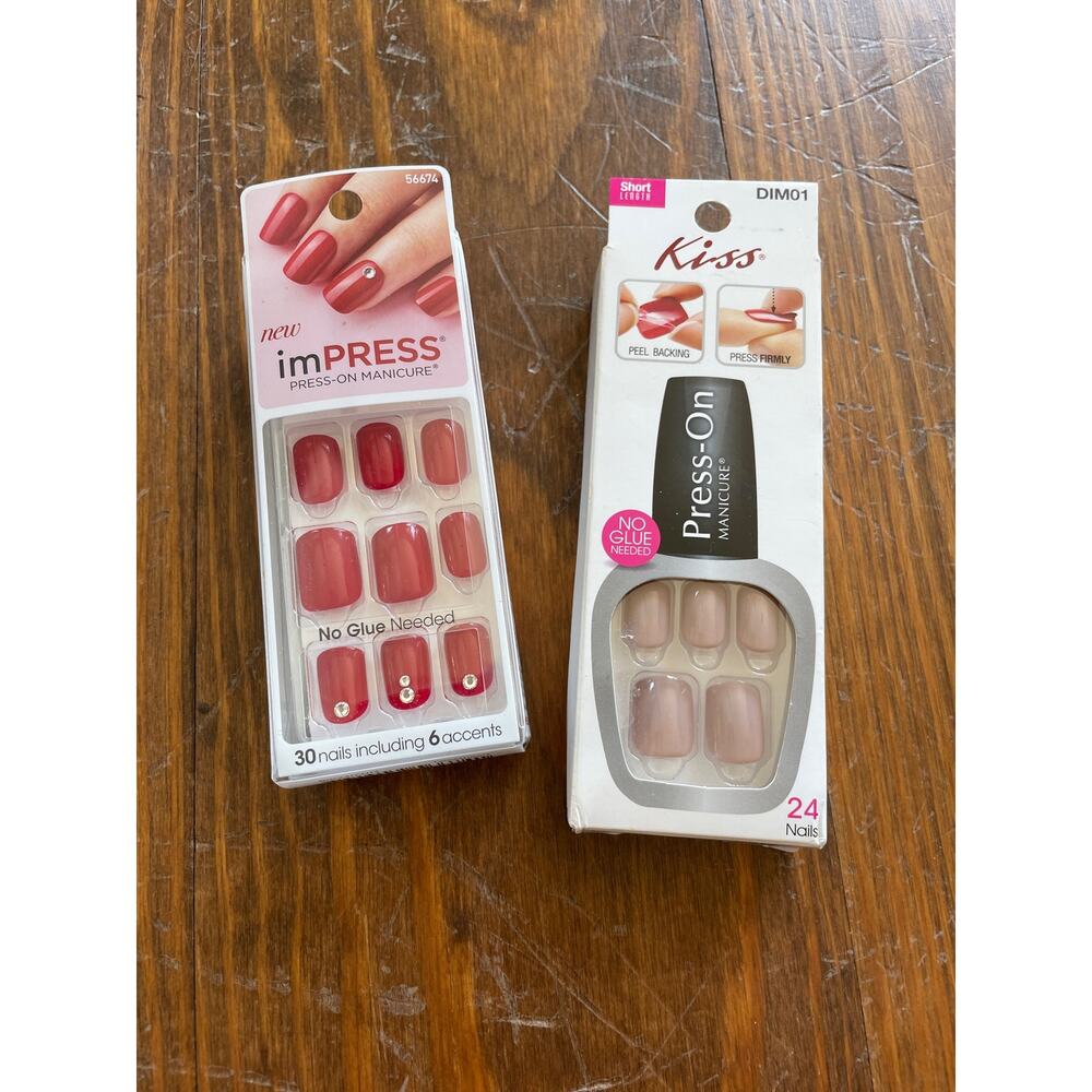 KISS Impress Press-On Nails Bundle 5 Sets+2 Nail Glues NEW Sticky Sweet Show Off - Picture 2 of 13